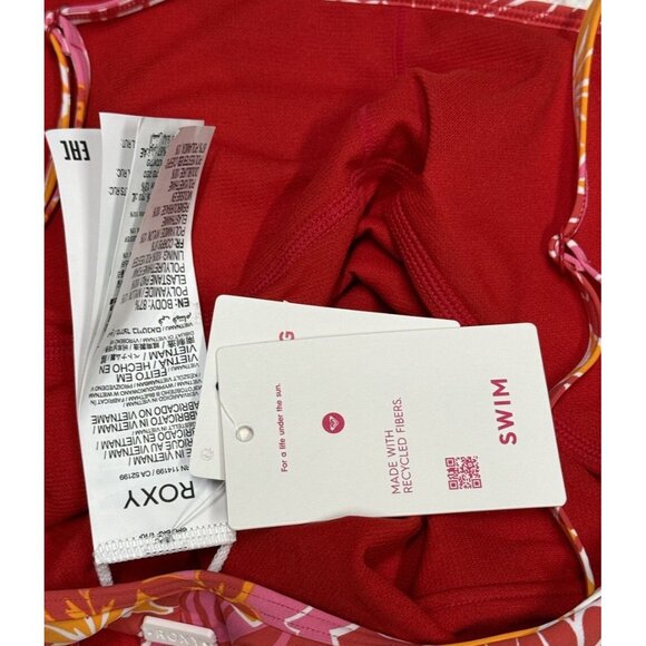 Roxy Juniors Sz S Swimsuit Sea Spray Hibiscus Printed One Piece Pink Red NWT New - Picture 5 of 6